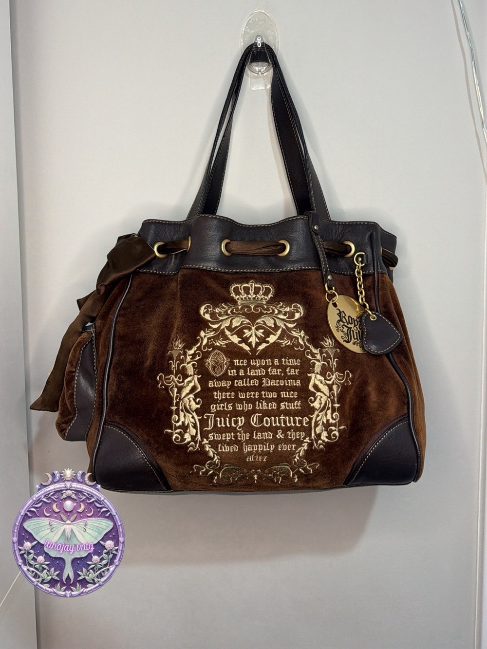 Juicy Couture Brown Velvet Shoulder Bag with Gold Logo